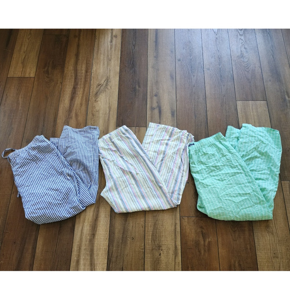 GapBody Womens Pajama Pants Lot of 3 Large Cotton Striped Blue Green Multicolor
